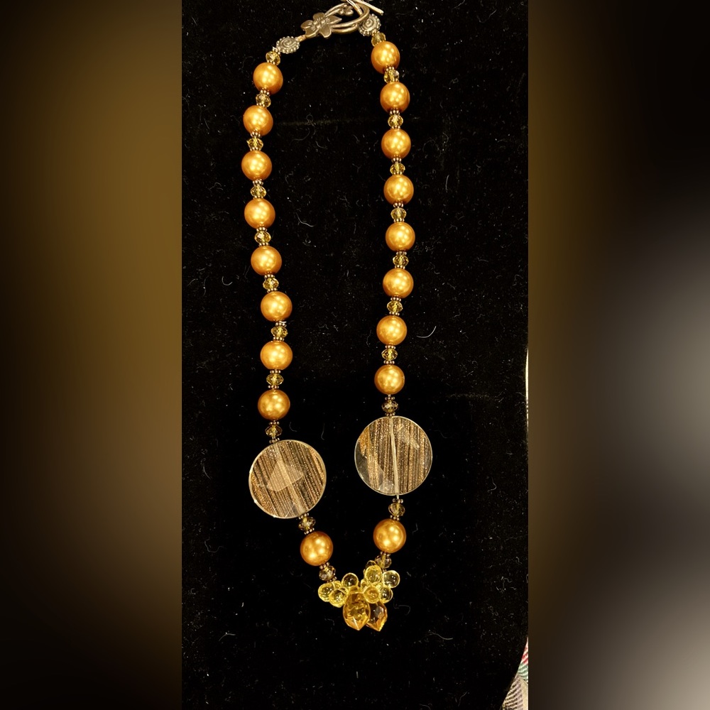 Vintage Handmade ESTATE Necklace Glass Aventurine Beads, Faceted Crystals